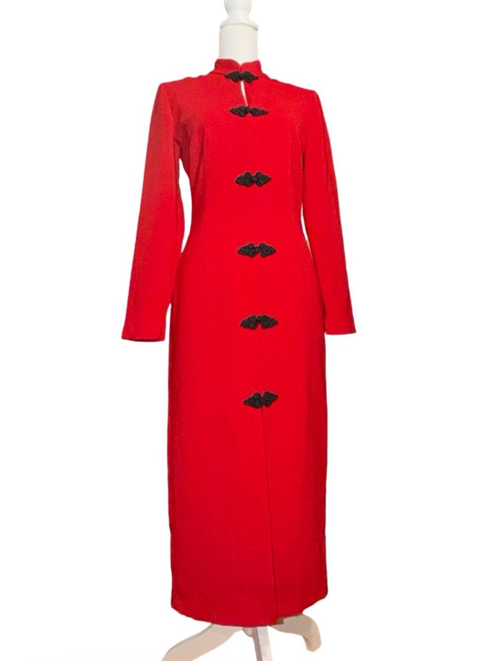 Zara Red Mandarin Collar Midi Dress with Frog Fasteners S - Picture 2 of 14